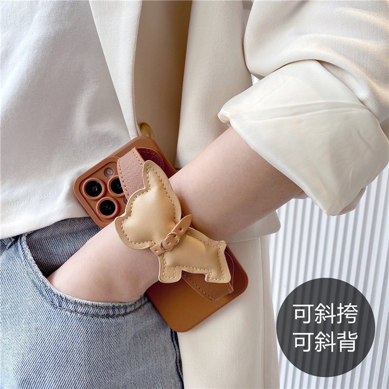 斗牛犬腕带适用苹果17promax手机壳iphone16pro斜挎挂绳15卡通14plus可爱女13/12/11硅胶xs