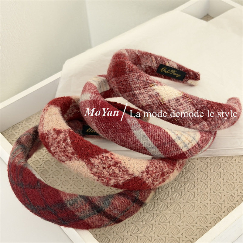秋冬新款气质红色格纹毛呢发箍女圣诞新年红宽边头箍高颅顶压发卡,模玩/动漫/周边/娃圈三坑/桌游,聚会装饰头箍,淘宝优惠券,粉丝福利购,淘宝优惠卷