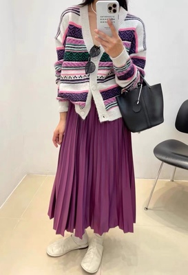 Doubleseven小时代韩版ins时尚百搭休闲简约复古条纹紫色针织外套