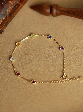 一道彩虹925纯银镀18K金彩色锆石轻奢小众设计感精致叠戴手链日系