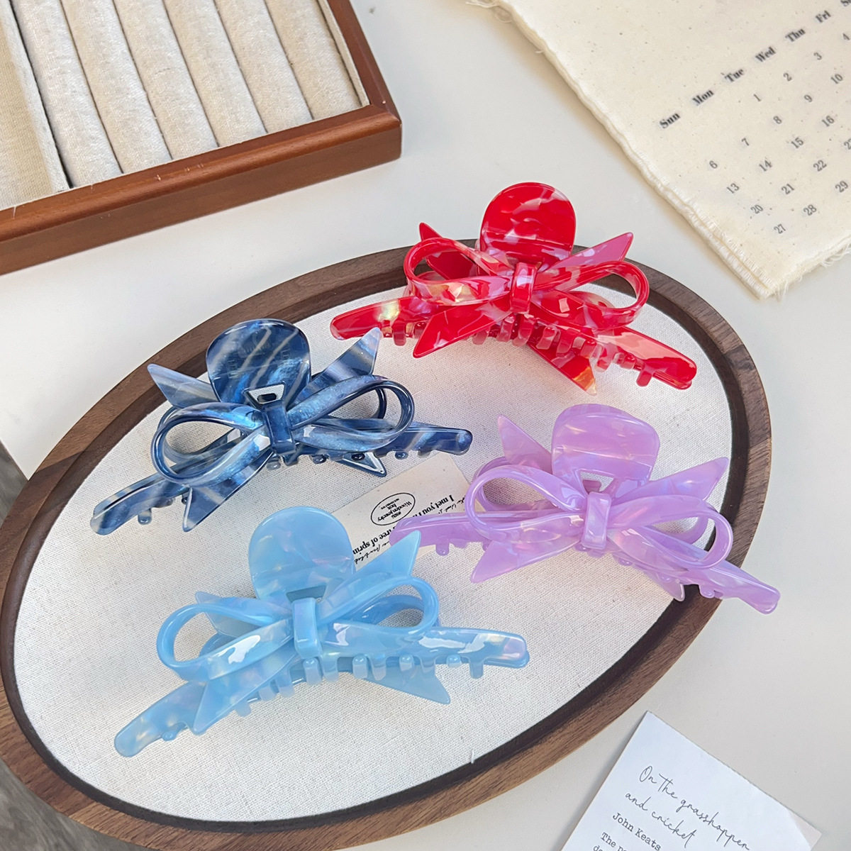 新款可爱丝带蝴蝶结抓夹春夏甜美醋酸鲨鱼夹后脑勺盘发大号发夹女