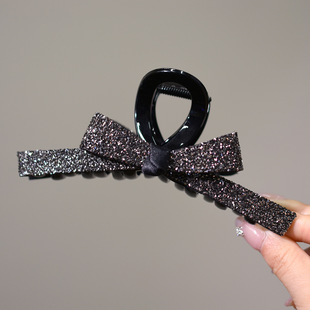 韩系重工满钻砂糖蝴蝶结抓夹高级感后脑勺盘发鲨鱼夹精致发卡头饰