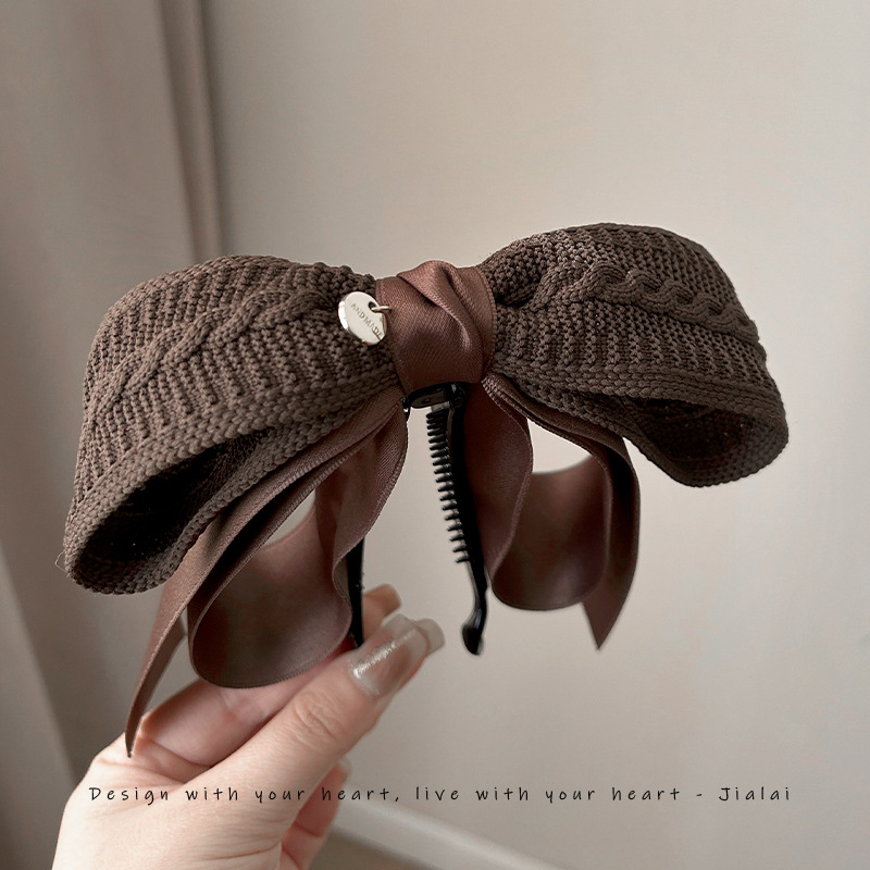 复古针织蝴蝶结香蕉夹女后脑勺大号防滑高马尾香蕉夹竖式发卡