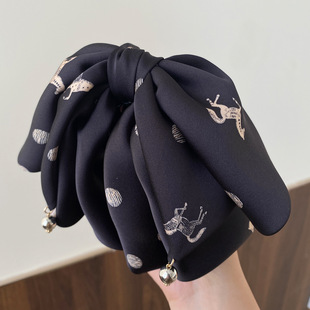 高级感骏马印花蝴蝶结马尾夹女半披发后脑勺抓夹气质缎面珍珠发夹