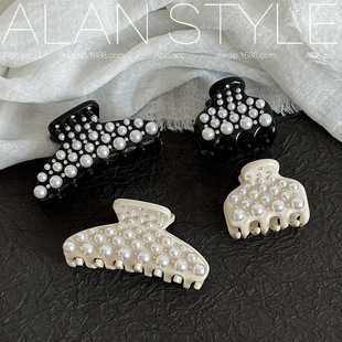阿斓气质百搭镶珍珠加厚醋酸发夹高级感盘发鲨鱼夹轻奢镶钻抓夹子