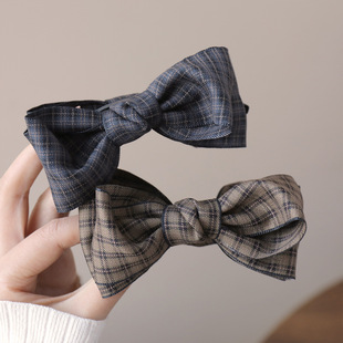 高级感格纹蝴蝶结香蕉夹竖夹女后脑勺显发量高马尾发夹发量多头饰