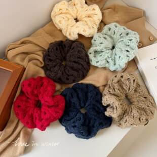 新款秋冬镂空毛线日系大肠圈纯色发圈简约头绳韩系优雅发饰头饰