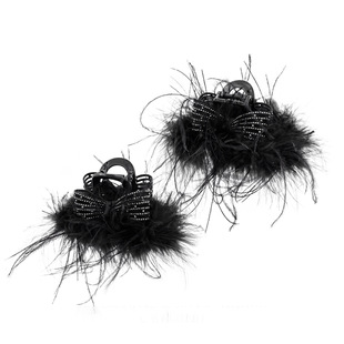 铂思亚羽毛发夹女2026韩系新款鲨鱼夹时尚百搭黑色蝴蝶结抓夹头饰