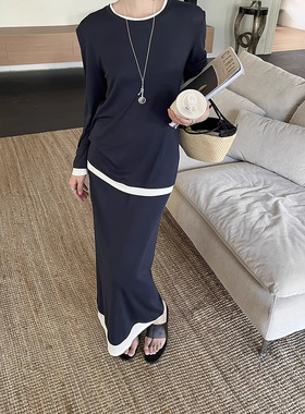 GRACETINAHOO春新假两件法式撞色休闲慵懒百搭T恤半裙套装TZB410