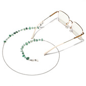 链条 口罩链 天然石 不易褪色手工眼镜链 双用金属 绿东陵 时尚