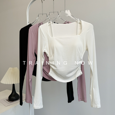 带胸垫瑜伽服女长袖秋季新款运动普拉提训练服修身显瘦上衣健身衣