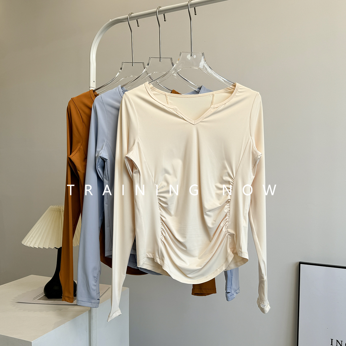 瑜伽服长袖女夏季运动速干跑步训练上衣新款V领显瘦普拉提健身服