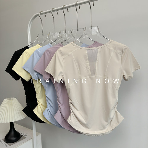 运动短袖女夏季网纱拼接透气跑步