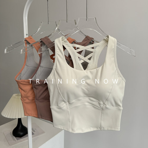 运动背心女一体式胸垫普拉提美背背心训练跑步健身上衣瑜伽文胸夏