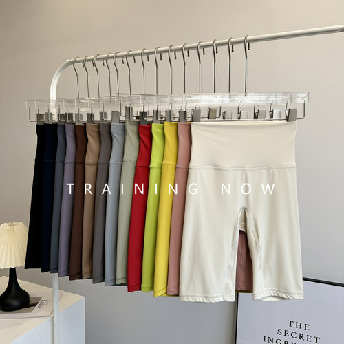 裸感外穿运动短裤女夏高腰显瘦瑜伽健身裤无尴尬线跑步骑行五分裤