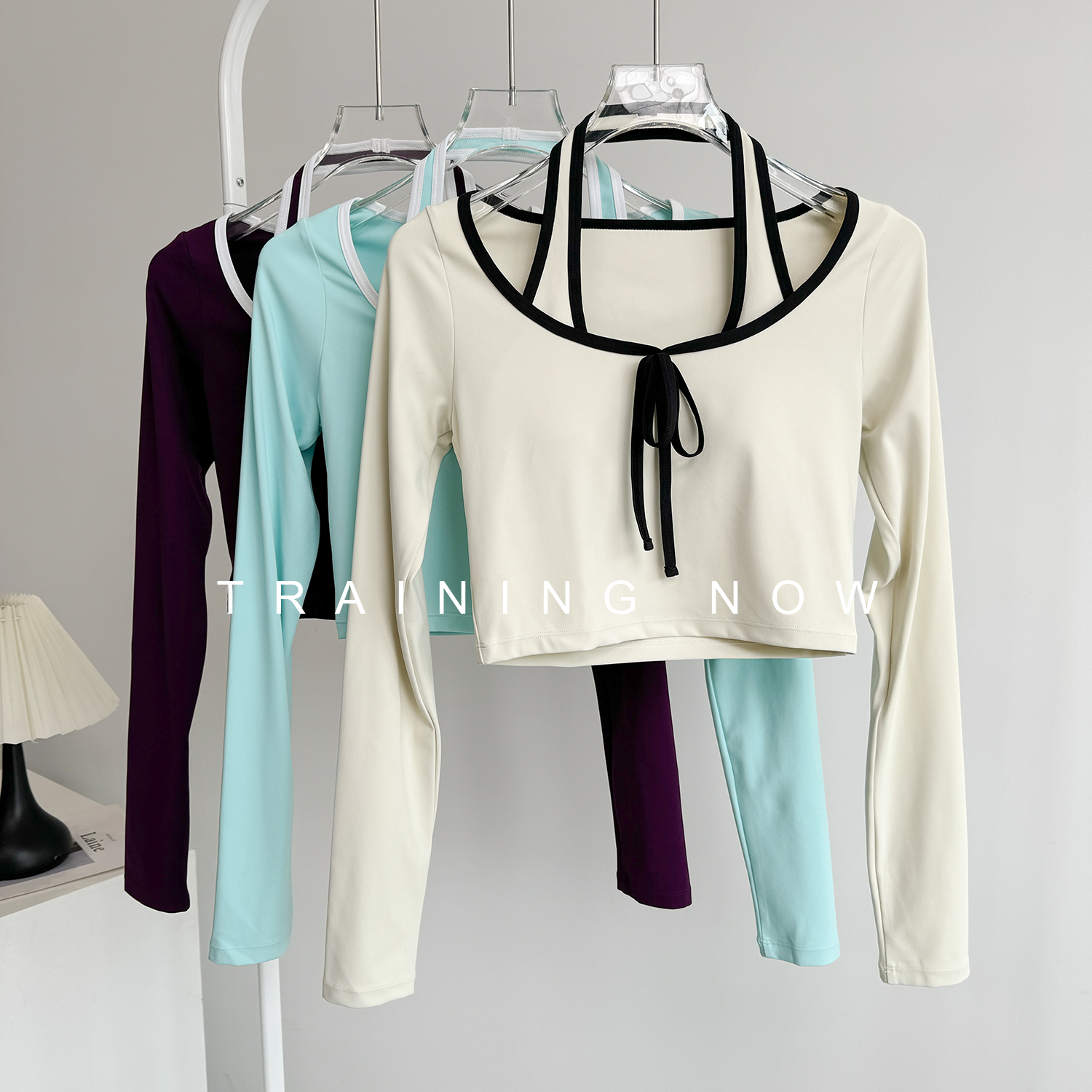 假两件挂脖长袖瑜伽服女秋冬季