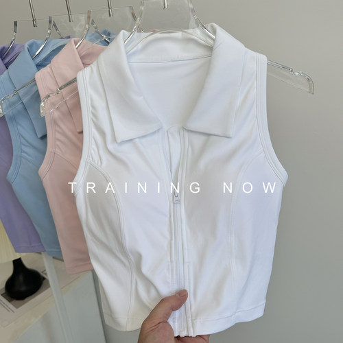 polo网球服背心女新款运动内衣前拉链带胸垫健身文胸瑜伽服上衣