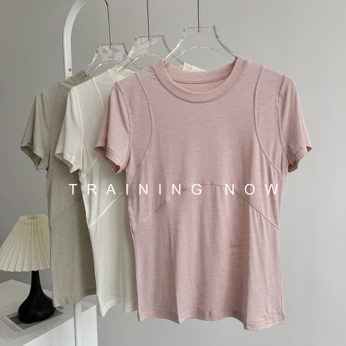 健身短袖女夏季速干瑜伽服圆领运动上衣透气修身显瘦跑步训练T恤