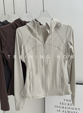 lulu同款瑜伽服女上衣秋冬修身显瘦运动跑步夹克外套连帽健身帽衫
