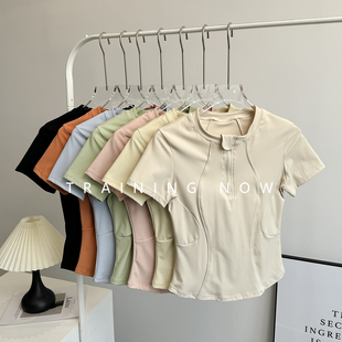 运动短袖女夏季半拉链透气瑜伽速干衣高颜值显瘦晨跑步锻炼健身服