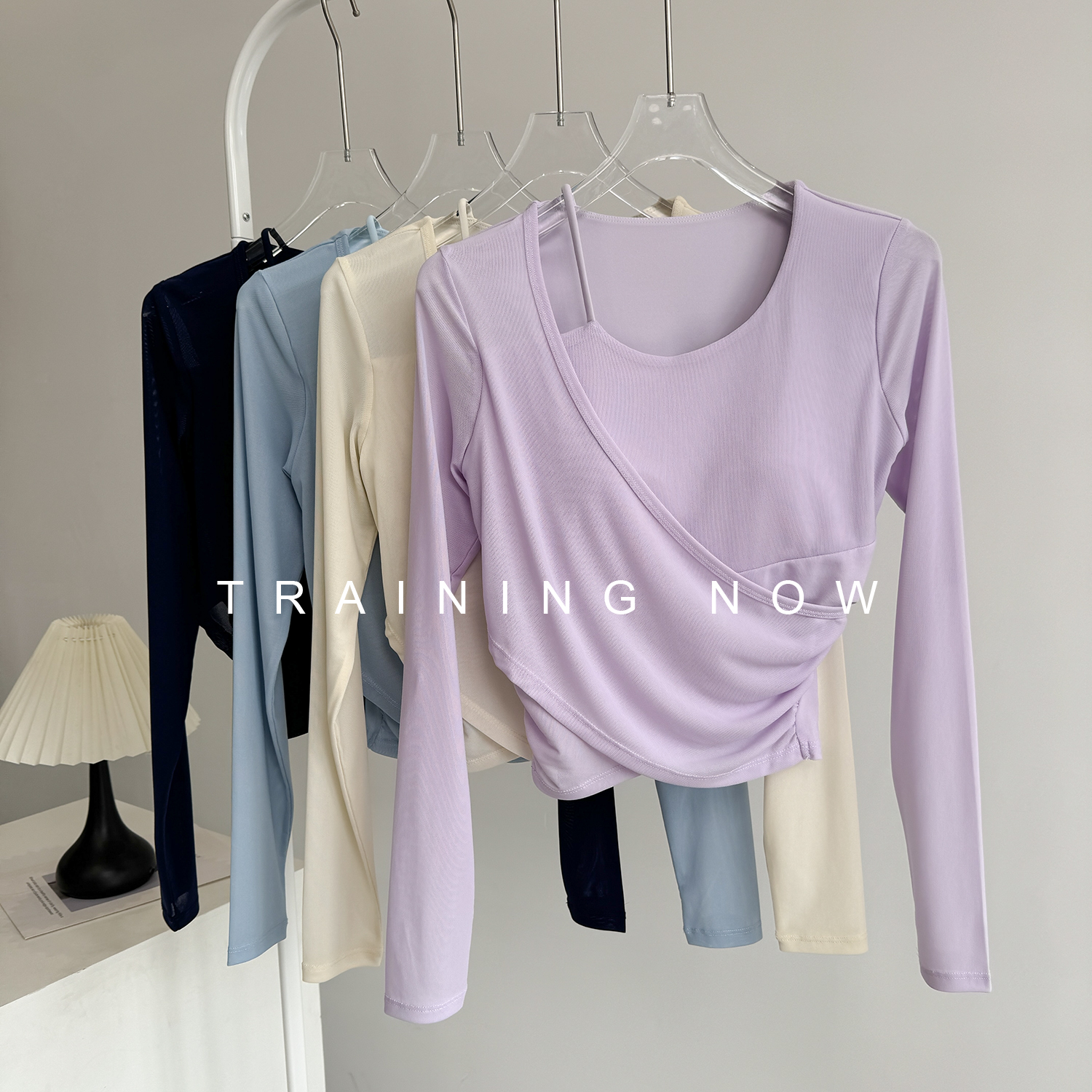 高级感带胸垫瑜伽长袖女秋网纱透气健身T恤专业跑步训练运动上衣