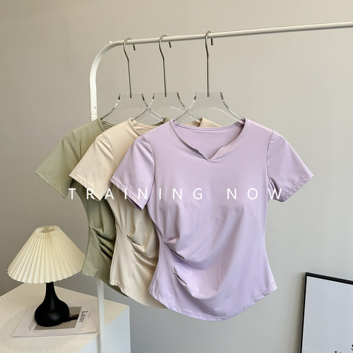 带胸垫瑜伽服女训练性感V领