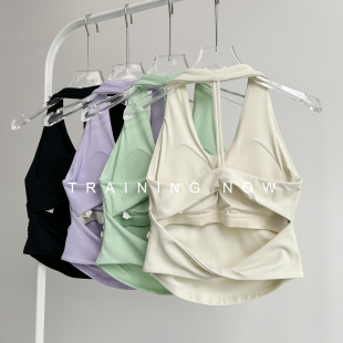 运动文胸女时尚 跑步防震背心外穿 挂脖瑜伽锻炼健身美背内衣一体式