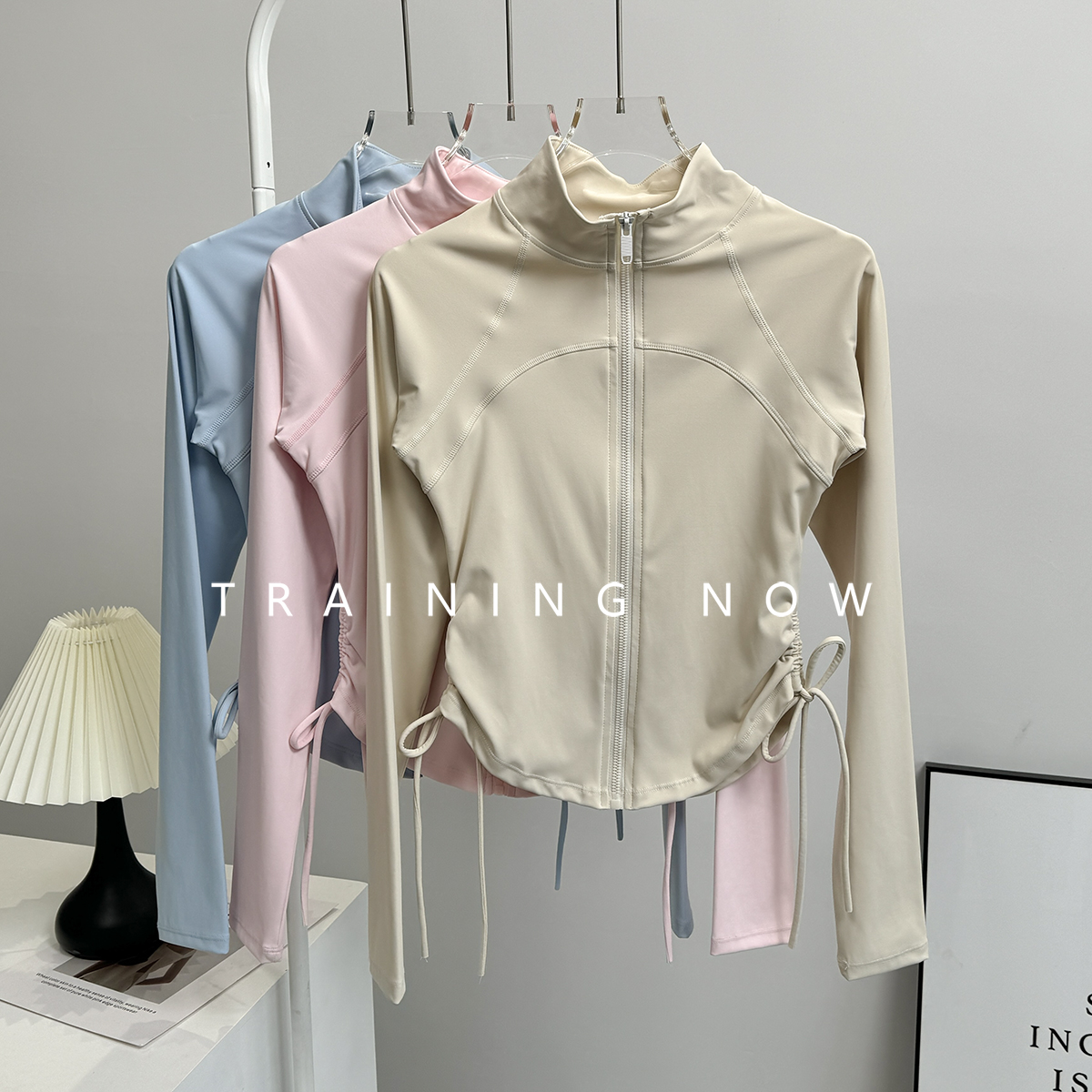 瑜伽服上衣长袖女秋抽绳立领开衫