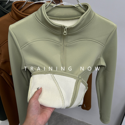 加绒加厚瑜伽服外套女冬季显瘦