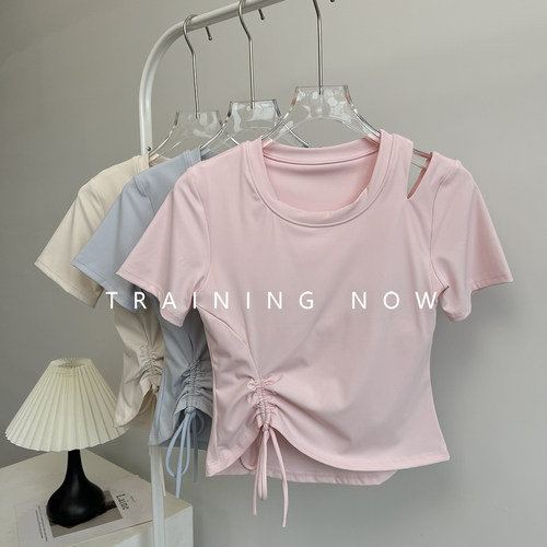 带胸垫瑜伽服短袖女夏季跑步训练