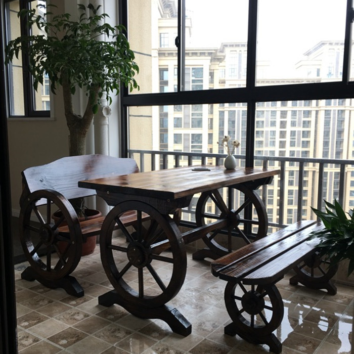 阳台休闲碳化防腐木酒吧桌椅套件