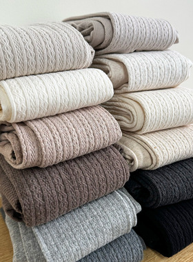 春秋棉500D日系麻花打底裤女外穿秋冬季加绒加厚打底袜灰色连裤袜