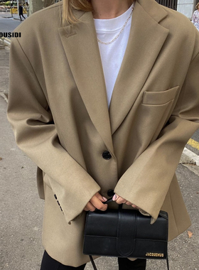 25春秋新款ins高级设计感卡其宽松气质廓形百搭女士休闲西装外套