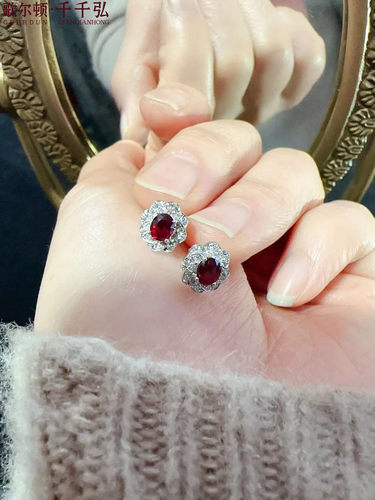 耳环千千弘性价比高天然红宝石