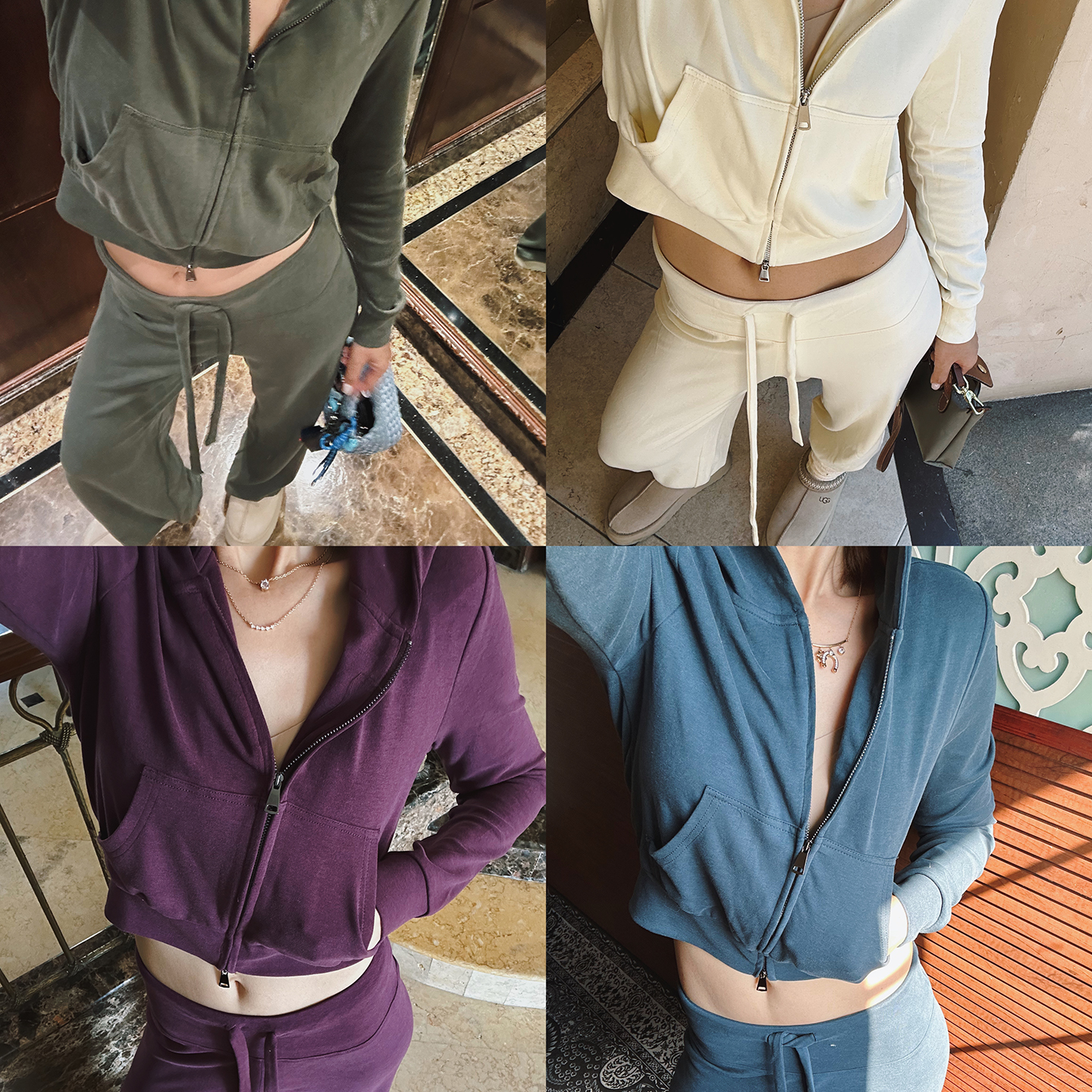 Y2K慵懒磨毛连帽卫衣长裤两件套