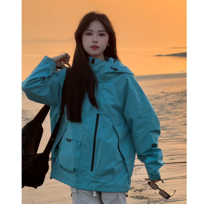 遇见冰川~巨显白色系冲锋衣男女同款春秋季上衣防风防水软壳外套