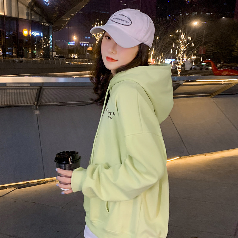 牛油果绿假两件加绒加厚卫衣女春秋2022年新款宽松连帽慵懒风上衣在类目 女装/女士精品, 卫衣/绒衫中 - 来自Buy2taobao.com提供专业的淘宝代购服务