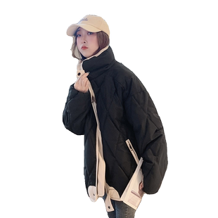 韩系菱格短款羽绒棉衣棉服女2025年新款潮秋冬季外套女夹棉棉袄子