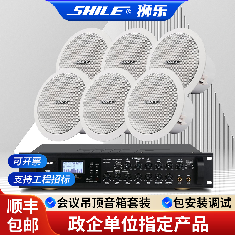 狮乐（SHILE）AV106+AV108+AV8820+BX206吸顶音响系统一拖八吸顶