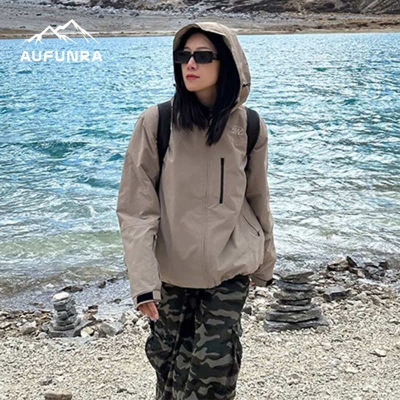 AUFUNRA美式冲锋衣外套女秋潮牌户外防风防水户外透气登山服夹克