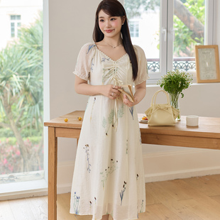 显瘦遮肉气质长裙子 微胖mm莱赛尔刺绣连衣裙2025夏季 新款 大码 女装
