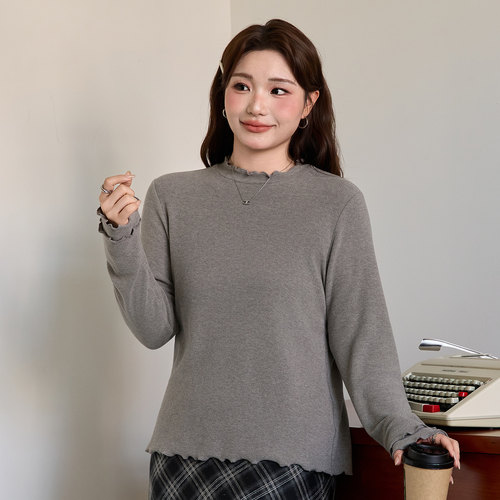 胖mm大码木耳边针织打底衫