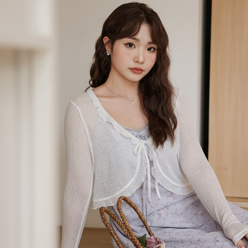 胖mm大码正肩V领绑带针织开衫