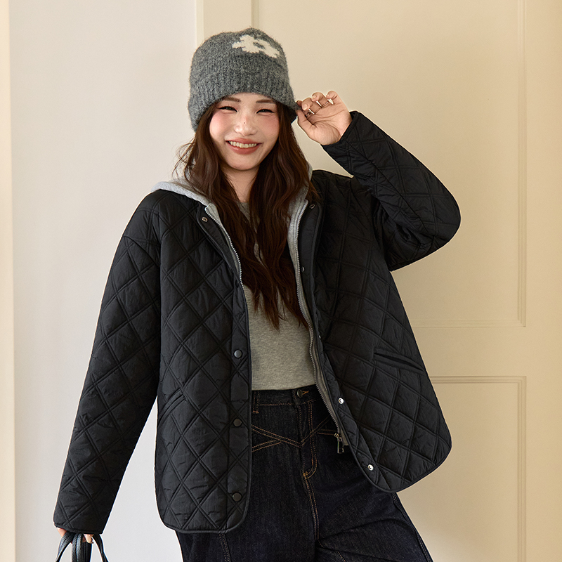 胖mm大码假两件棉服外套