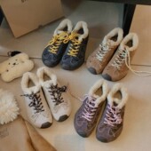 系带休闲板鞋 4CM内增高真皮复古蝴蝶结加绒德训鞋 女2025秋冬新款