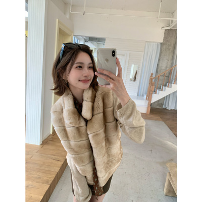 板栗可可中古千金'进口獭兔毛皮草立领马甲外套女秋冬