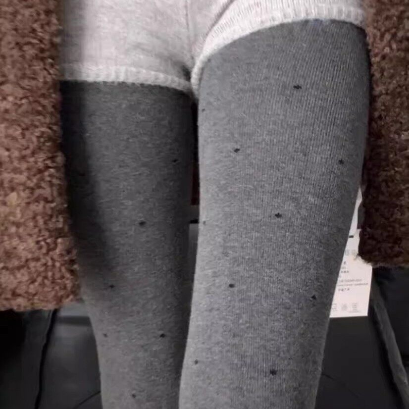 秋冬加厚格雷系灰色波点连裤袜复古圆点撞色酒红棉显瘦外穿打底袜