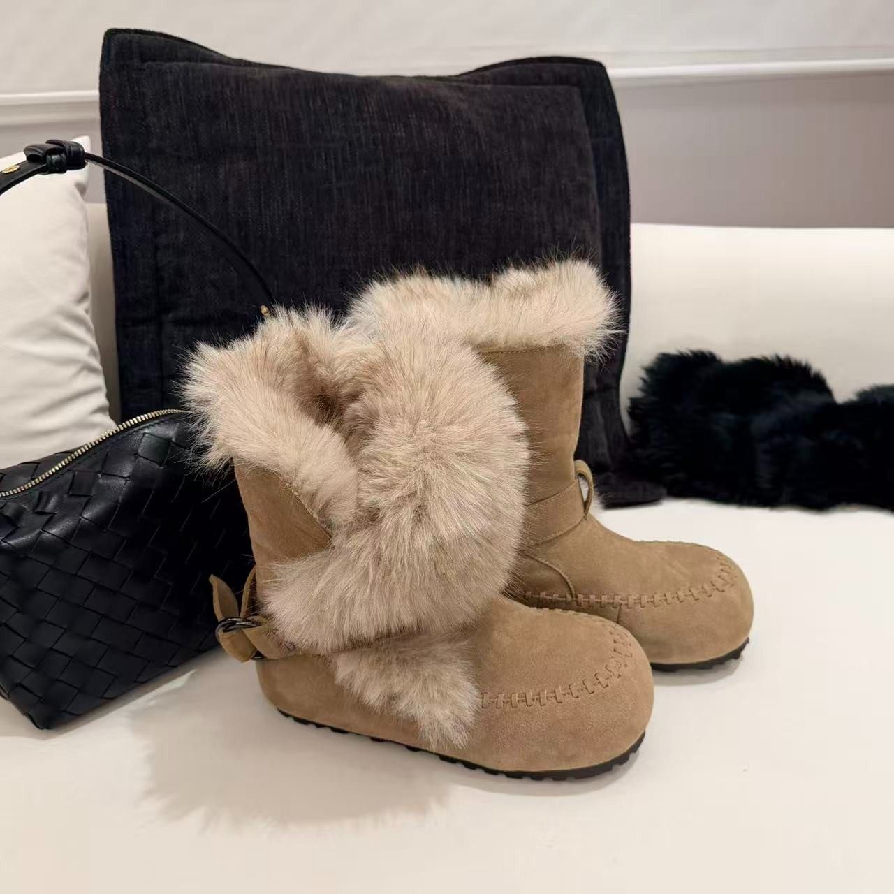 4CM内增高厚底雪地靴女冬新款加绒保暖毛毛棉鞋皮毛一体勃肯短靴,时尚雪地靴,淘宝优惠券,粉丝福利购,淘宝优惠卷