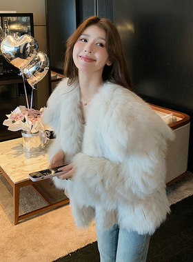 心软的神狐狸毛车条皮草外套2024冬新款海军领毛毛大衣网红款批发