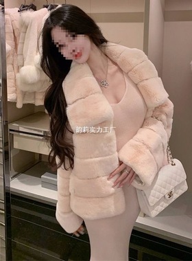 2025款贵妇千金天鹅绒仿貂皮大衣水貂毛皮草外套女短名媛